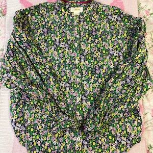Anthropologie Maeve Floral Button Down Shirt - Purple, Green, Yellow